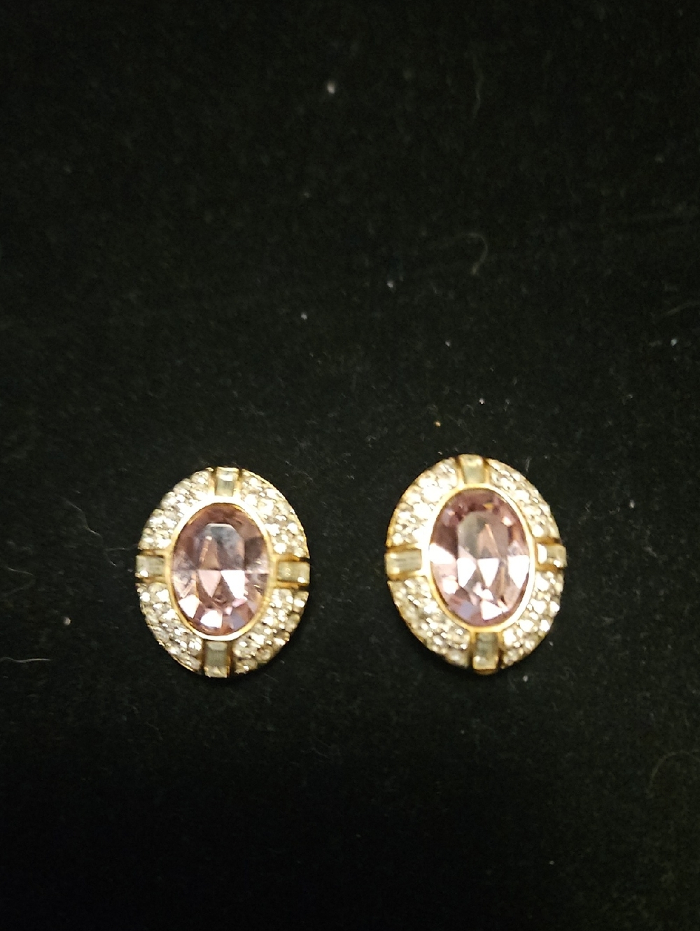 GIVENCHY Vintage Clip On Gold-Tone Lavendar Oval Crystal Earrings